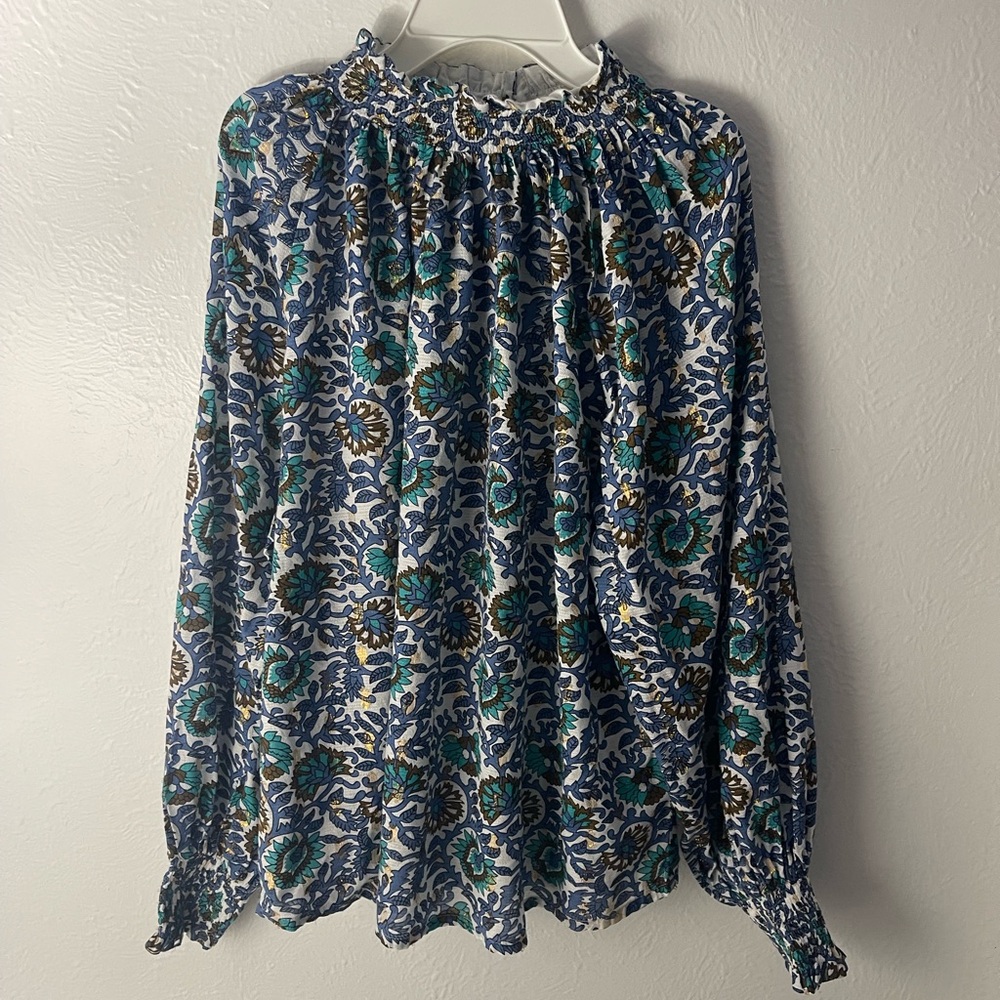 Oliphant Blue and Green Floral Blouse
